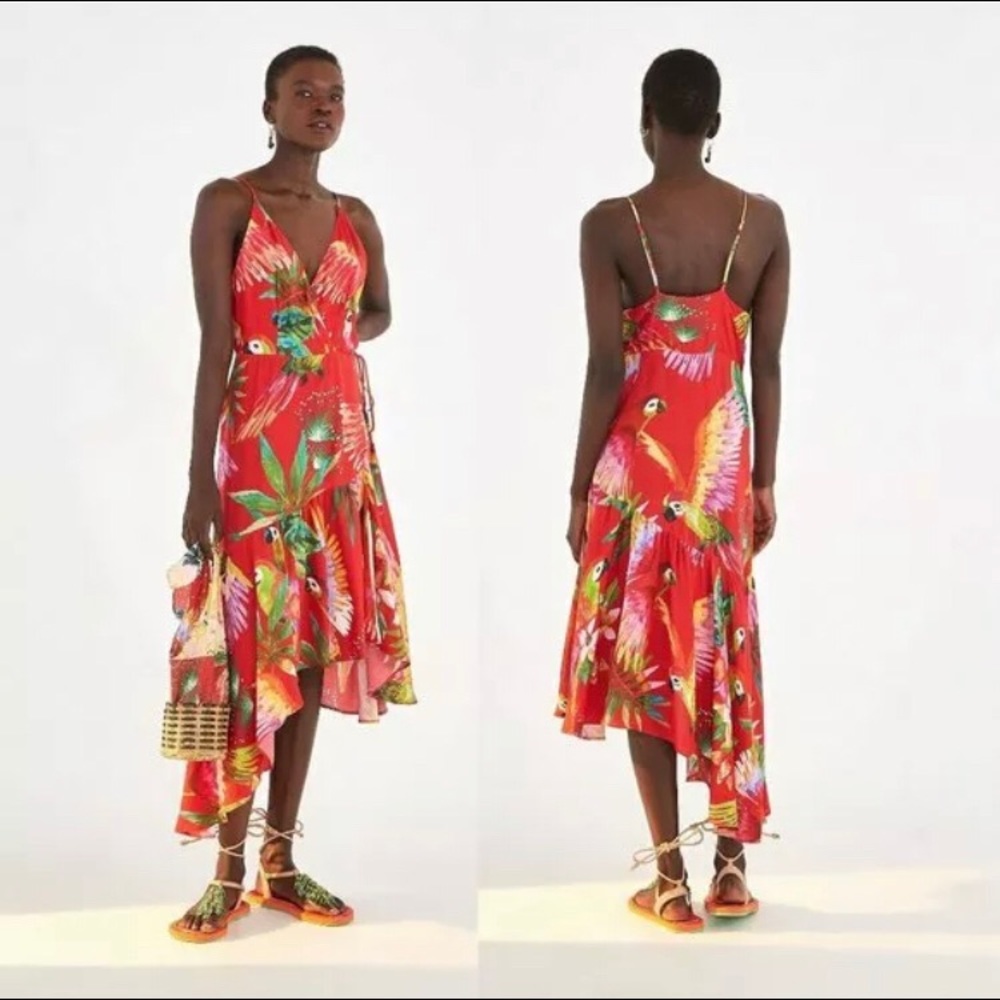NWT Farm Rio Red Macaw Wrap Dress